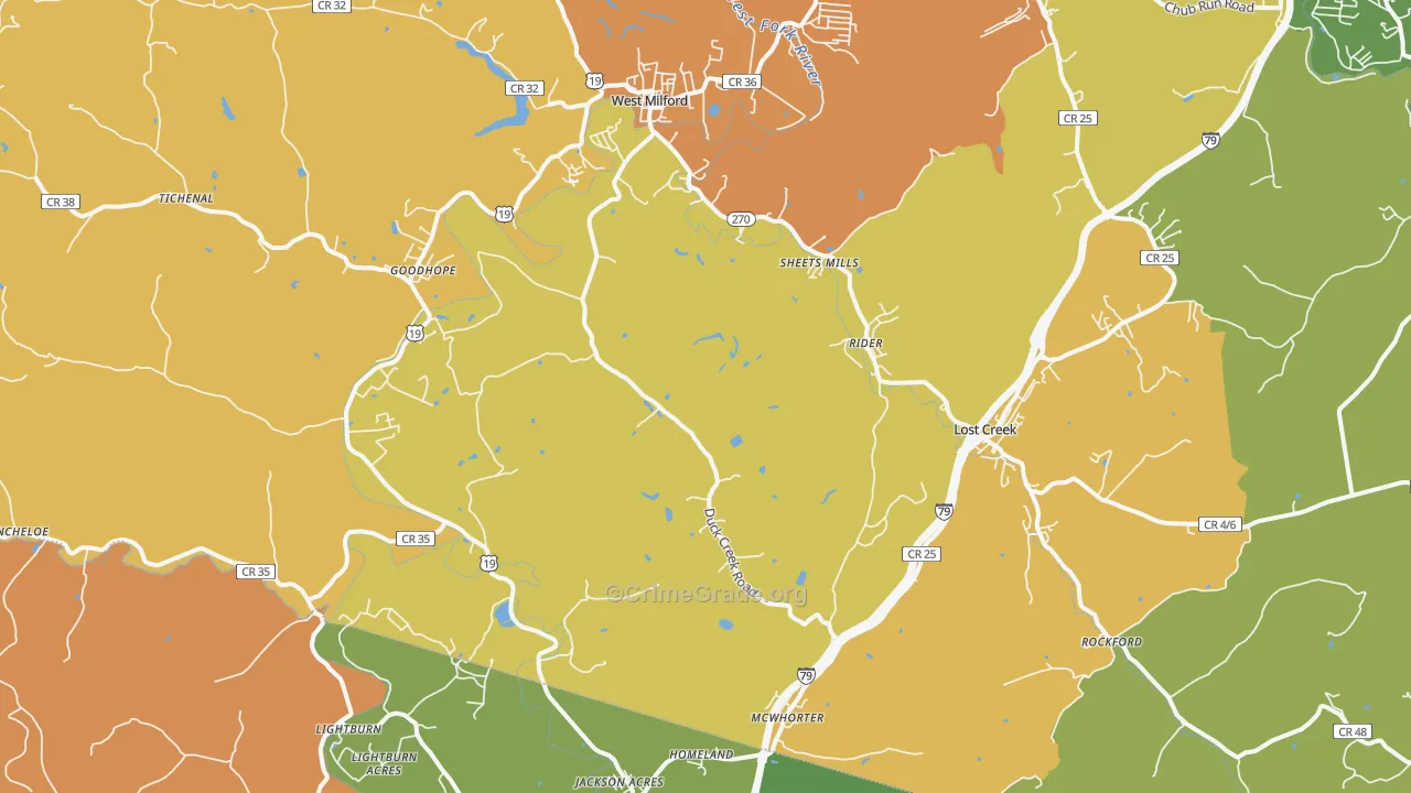 Lost Creek, WV Map of Arson Rates