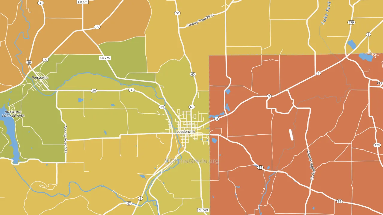Loudonville, OH Map of Arson Rates