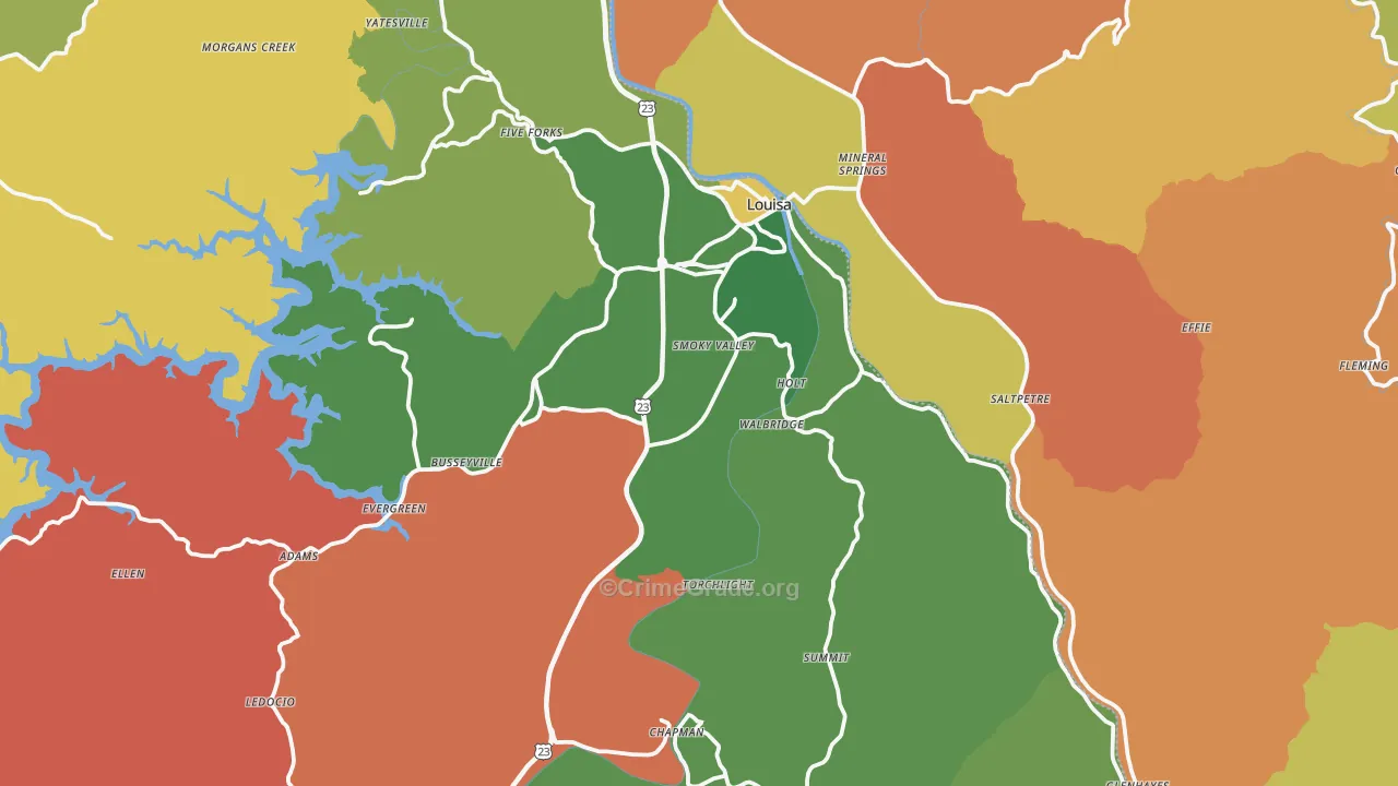 Louisa, KY Map of Arson Rates