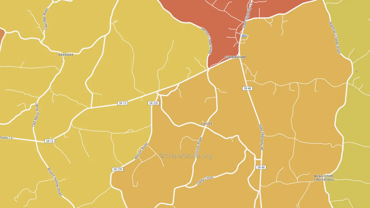 Louise, TN Map of Arson Rates