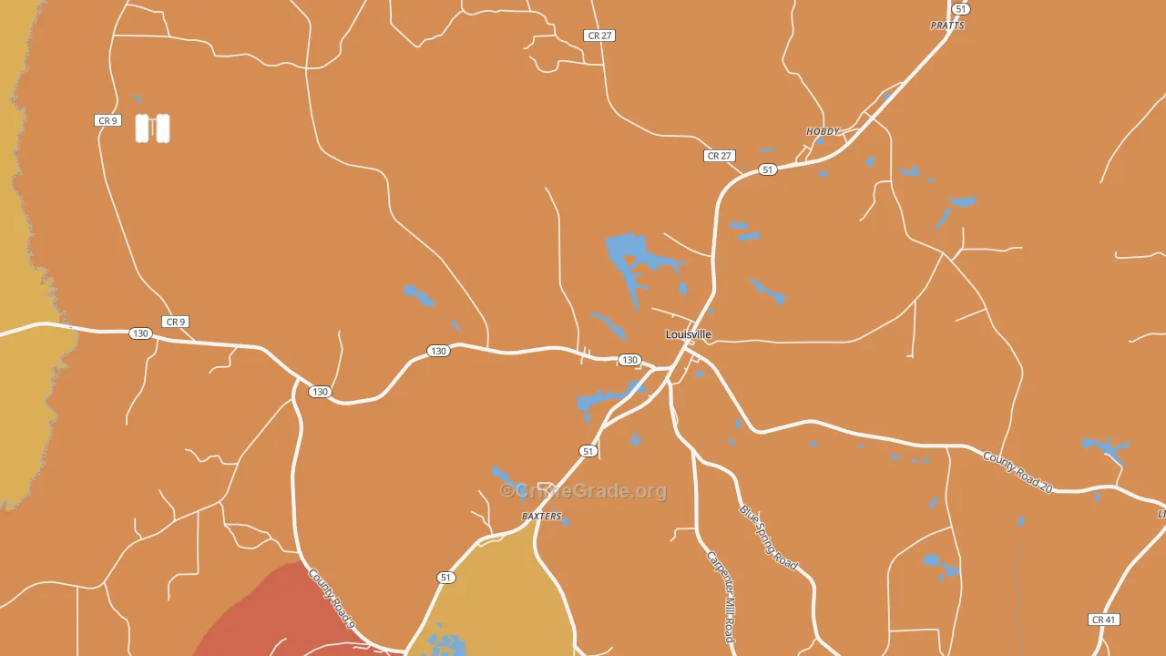 Louisville, AL Map of Arson Rates