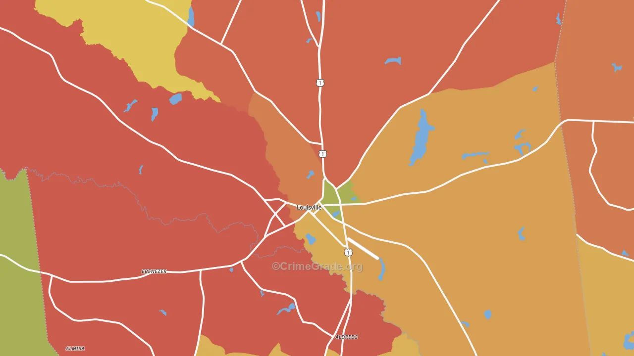 Louisville, GA Map of Arson Rates