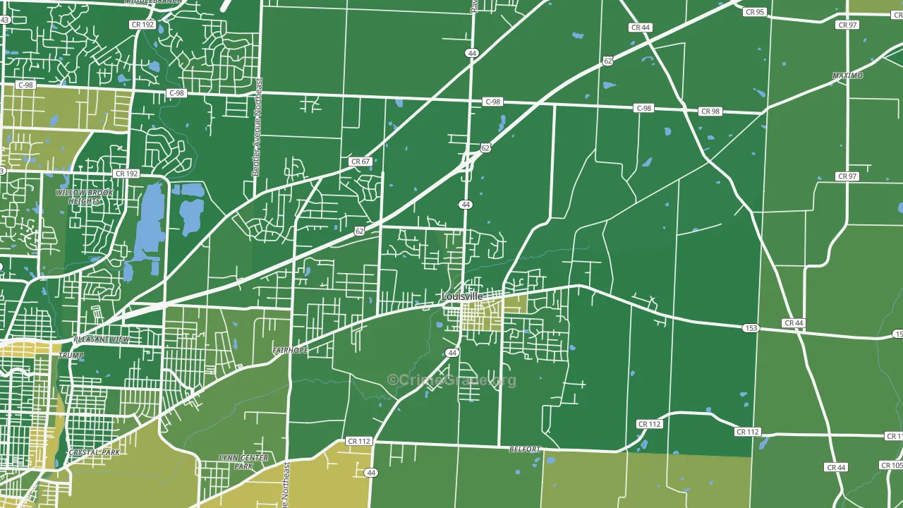 Louisville, OH Map of Arson Rates
