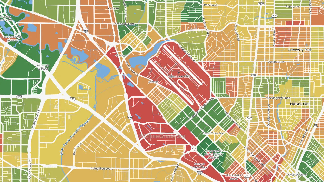 Love Field Area, Dallas, TX Map of Arson Rates
