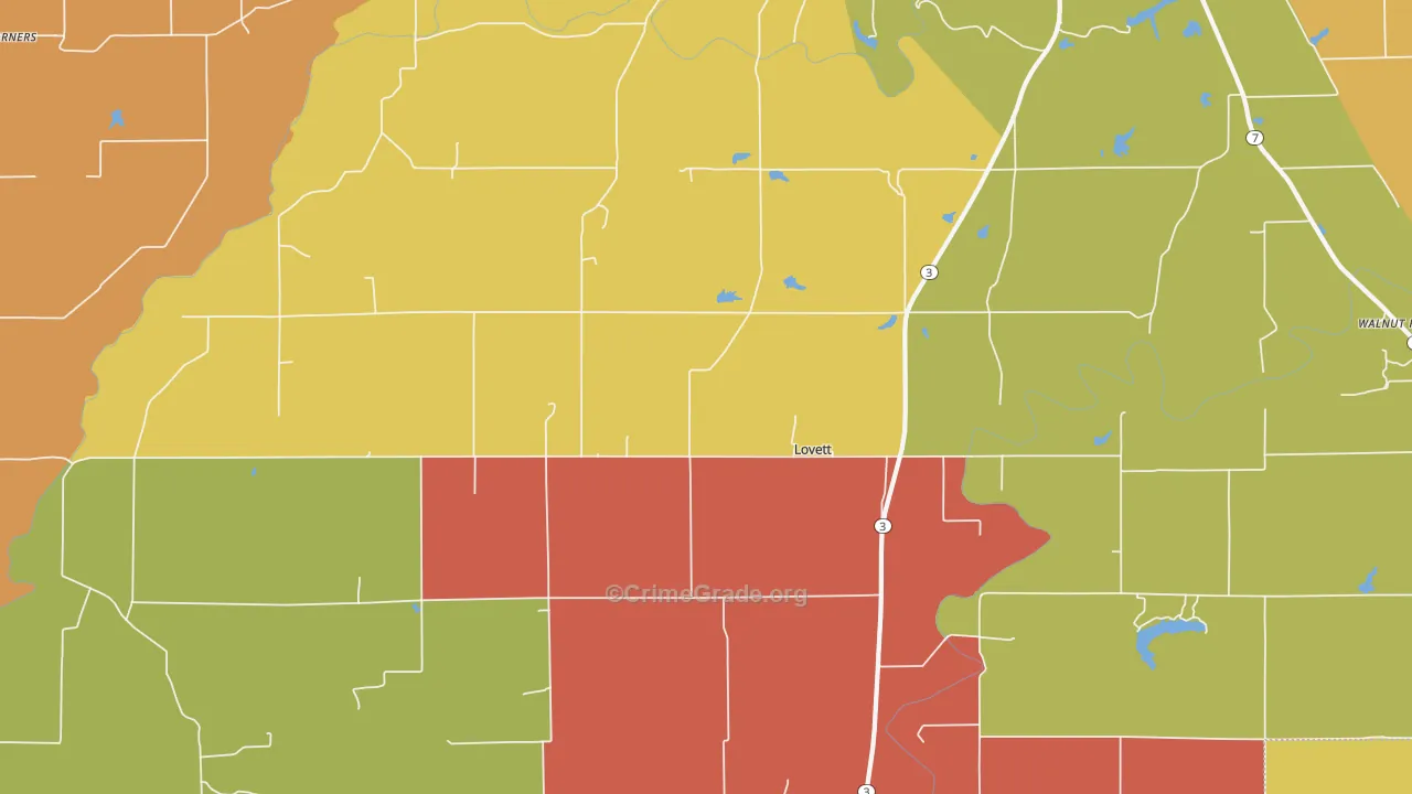 Lovett, IN Map of Arson Rates