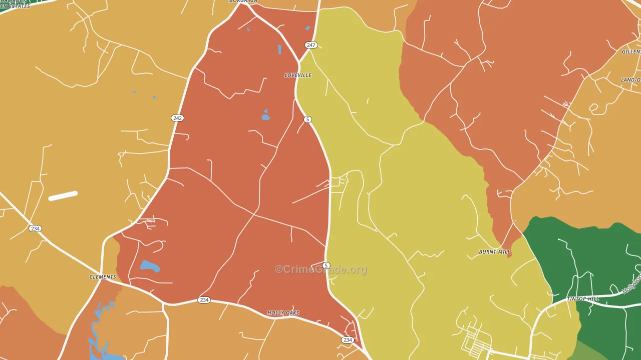 Loveville, MD Map of Arson Rates