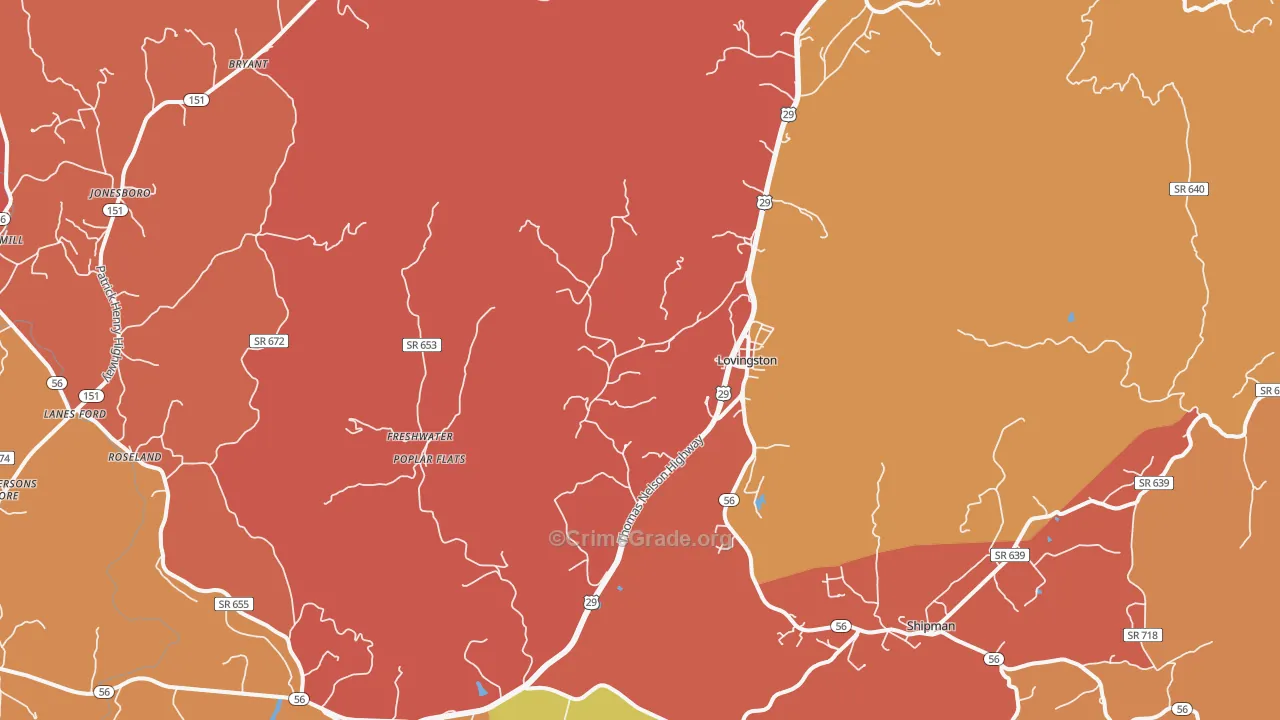 Lovingston, VA Map of Arson Rates