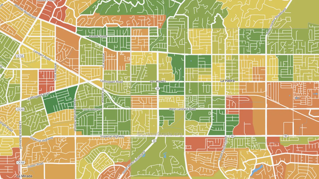 Lowell, La Habra, CA Map of Arson Rates