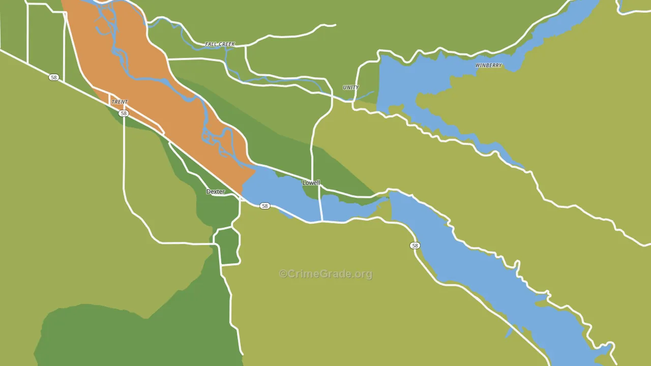 Lowell, OR Map of Arson Rates