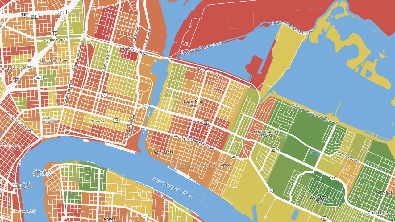 Lower 9th Ward, New Orleans, LA Map of Arson Rates