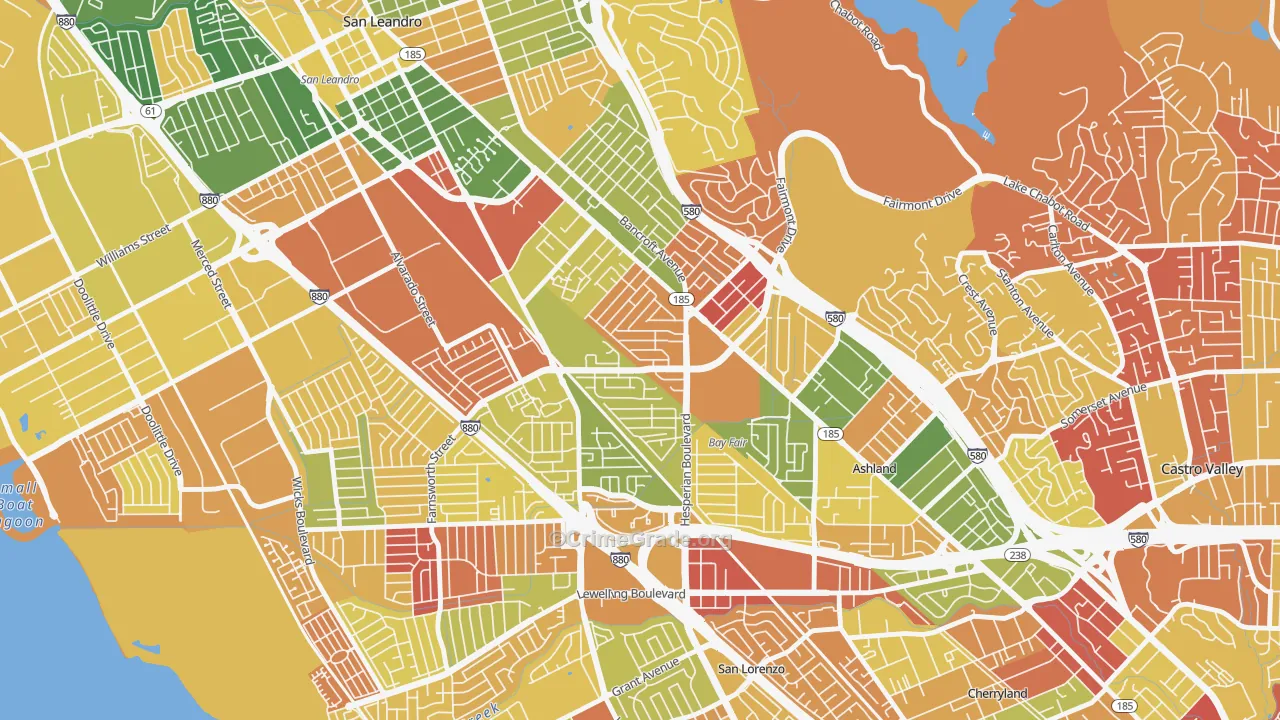 Lower Bal, San Leandro, CA Map of Arson Rates