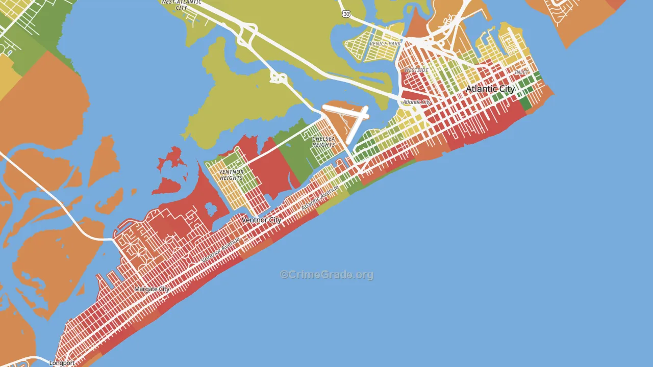 Lower Chelsea, Atlantic City, NJ Map of Arson Rates