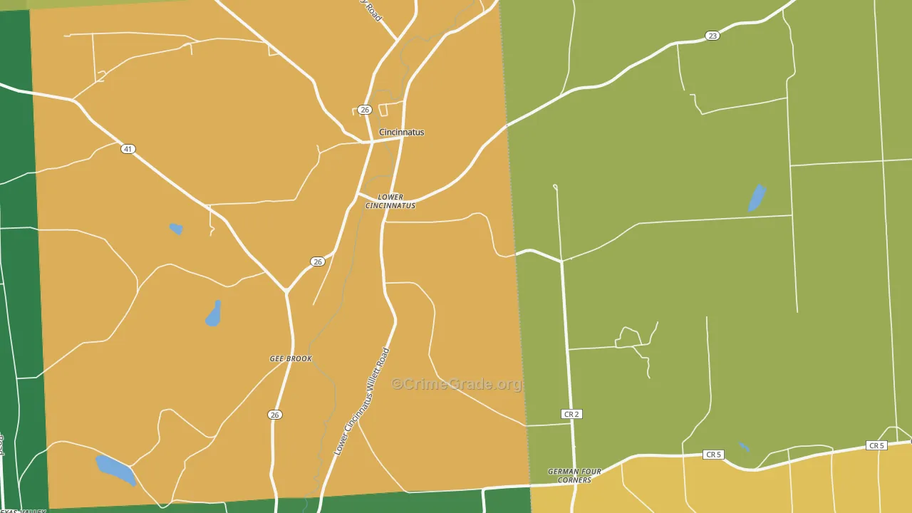 Lower Cincinnatus, NY Map of Arson Rates