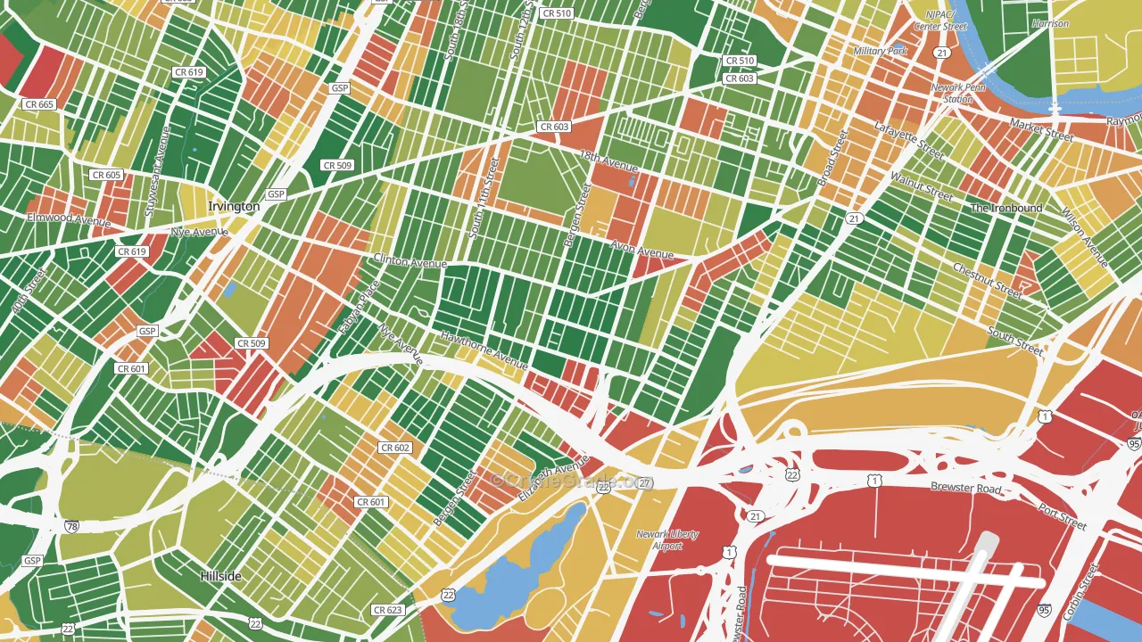 Lower Clinton Hill, Newark, NJ Map of Arson Rates