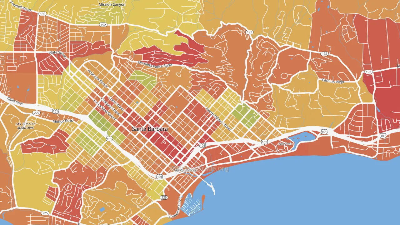 Lower East, Santa Barbara, CA Map of Arson Rates