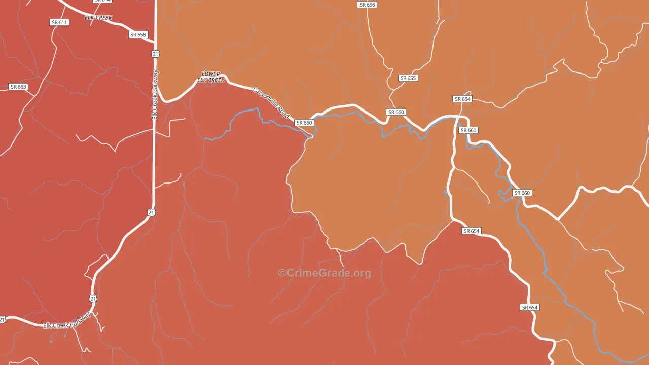 Lower Elk Creek, VA Map of Arson Rates