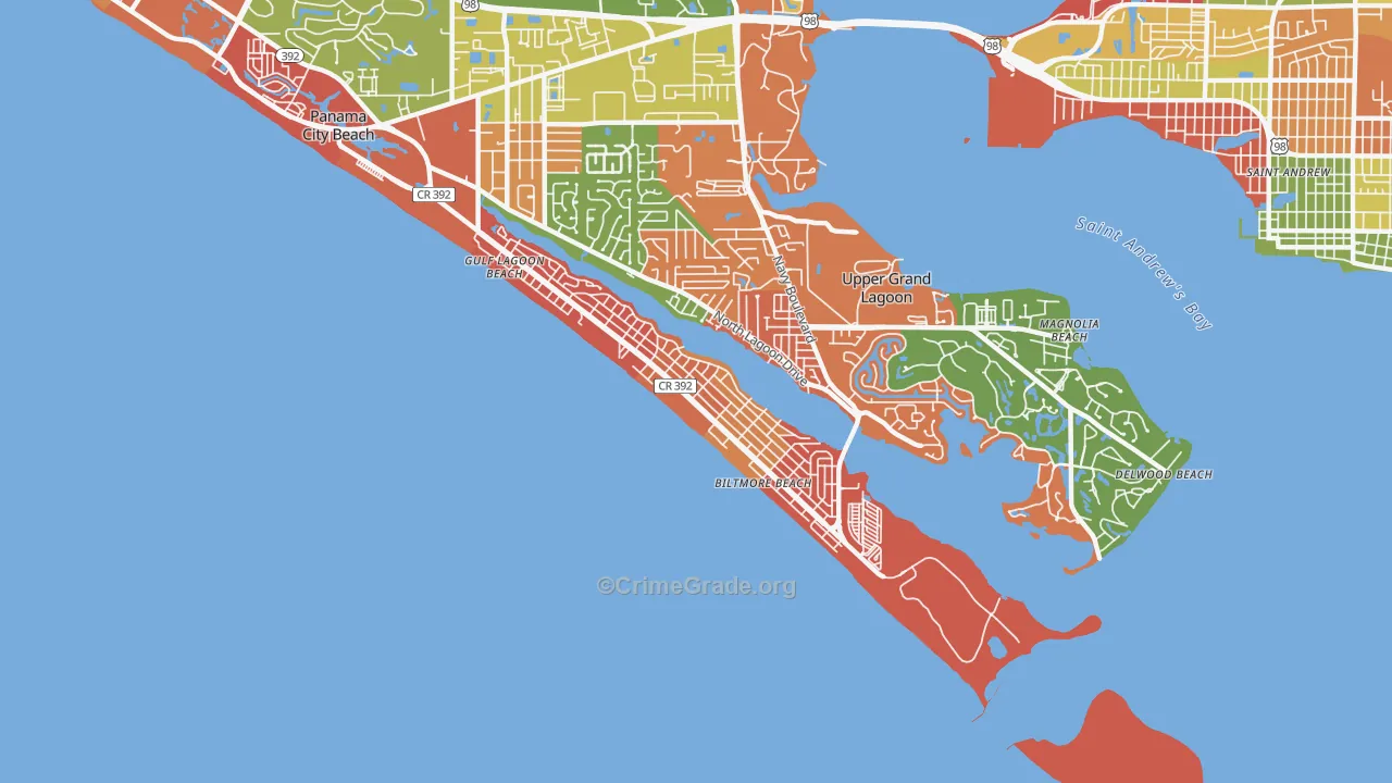Lower Grand Lagoon, FL Map of Arson Rates