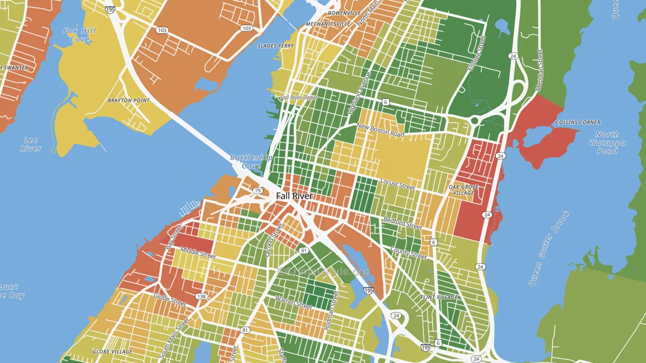 Lower Highlands, Fall River, MA Map of Arson Rates