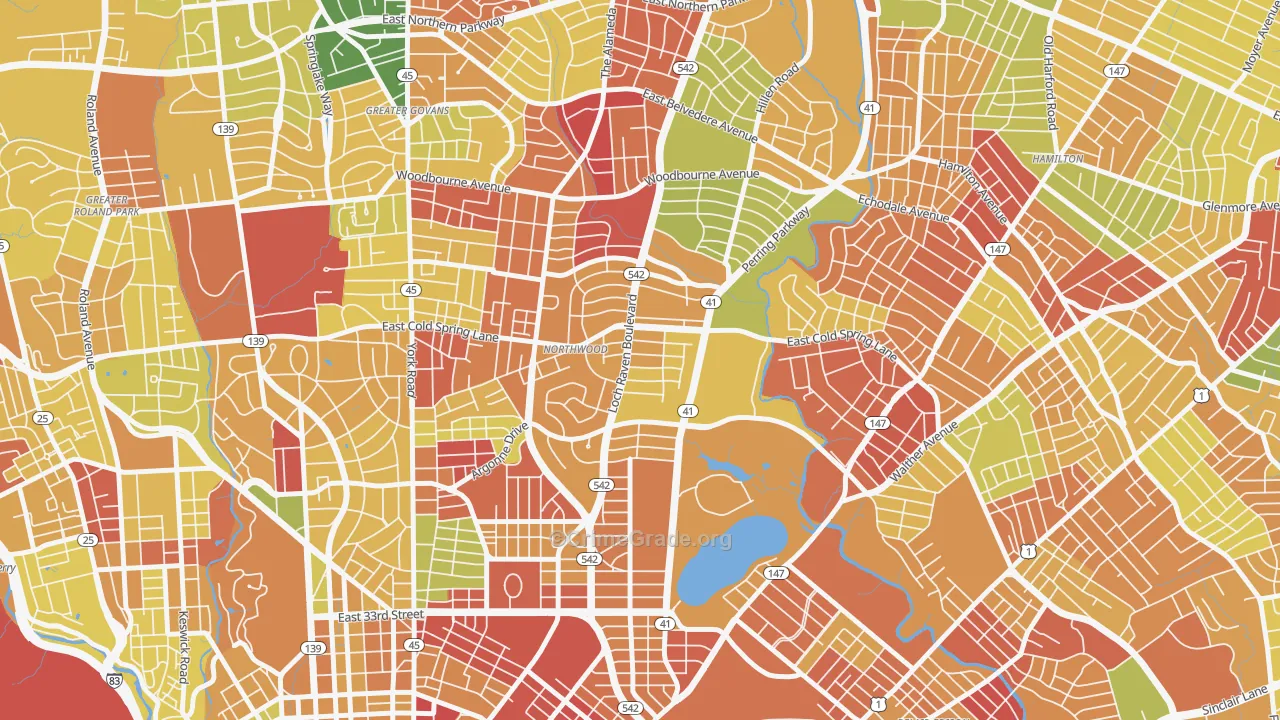 Lower Northwood, Baltimore, MD Map of Arson Rates