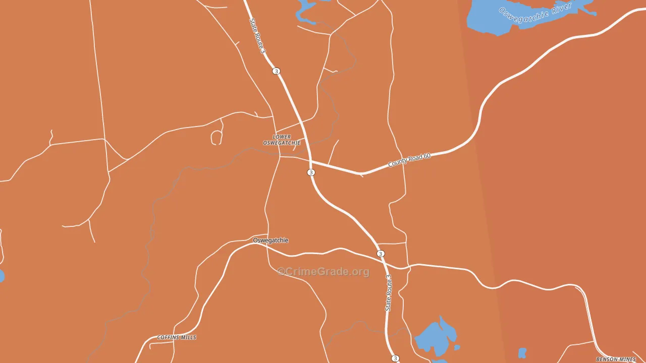 Lower Oswegatchie, NY Map of Arson Rates