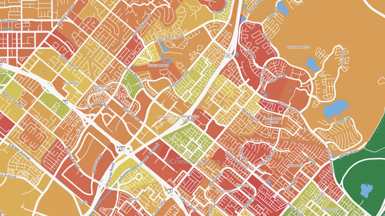 Lower Peters Canyon, Irvine, CA Map of Arson Rates