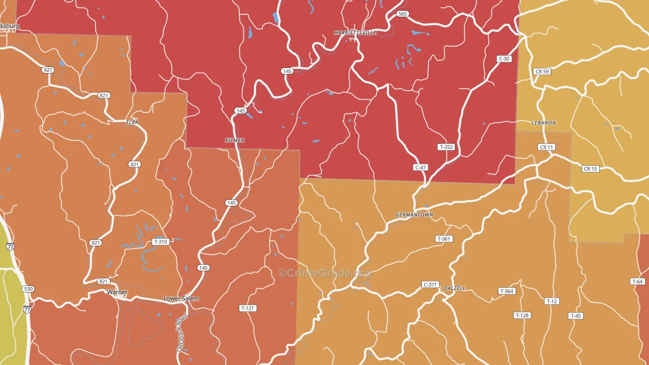 Lower Salem, OH Map of Arson Rates