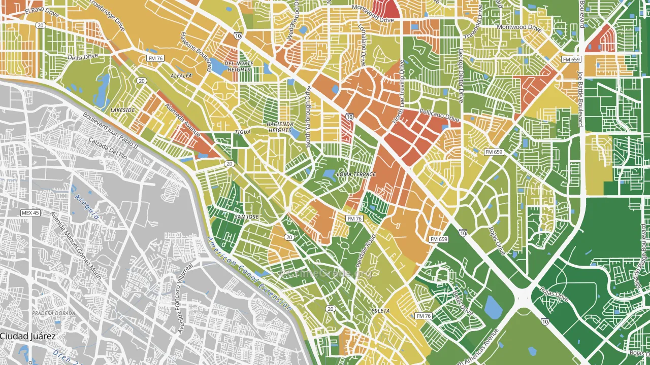 Lower Valley, El Paso, TX Map of Arson Rates