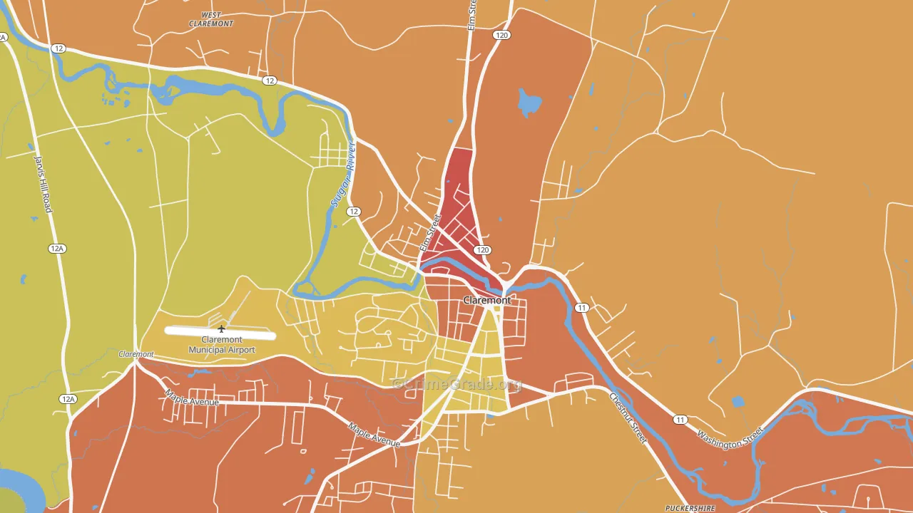 Lower Village District, Claremont, NH Map of Arson Rates