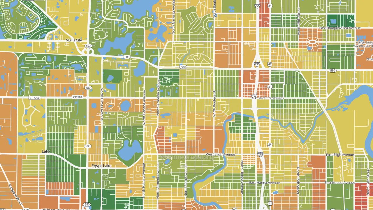Lowry Park Central, Tampa, FL Map of Arson Rates