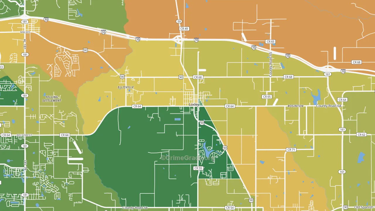 Loxley, AL Map of Arson Rates