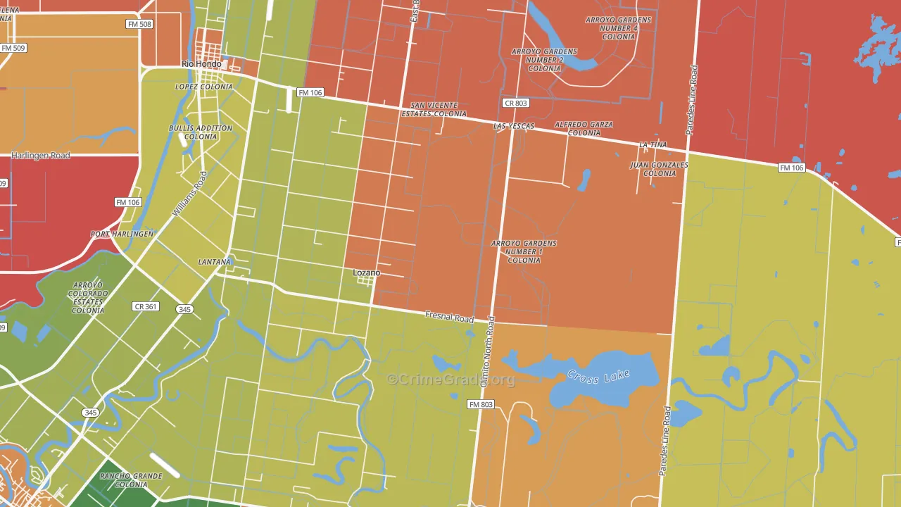 Lozano, TX Map of Arson Rates