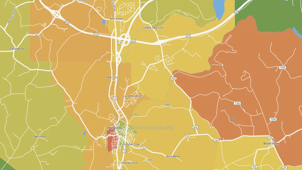 Lucerne Mines, PA Map of Arson Rates