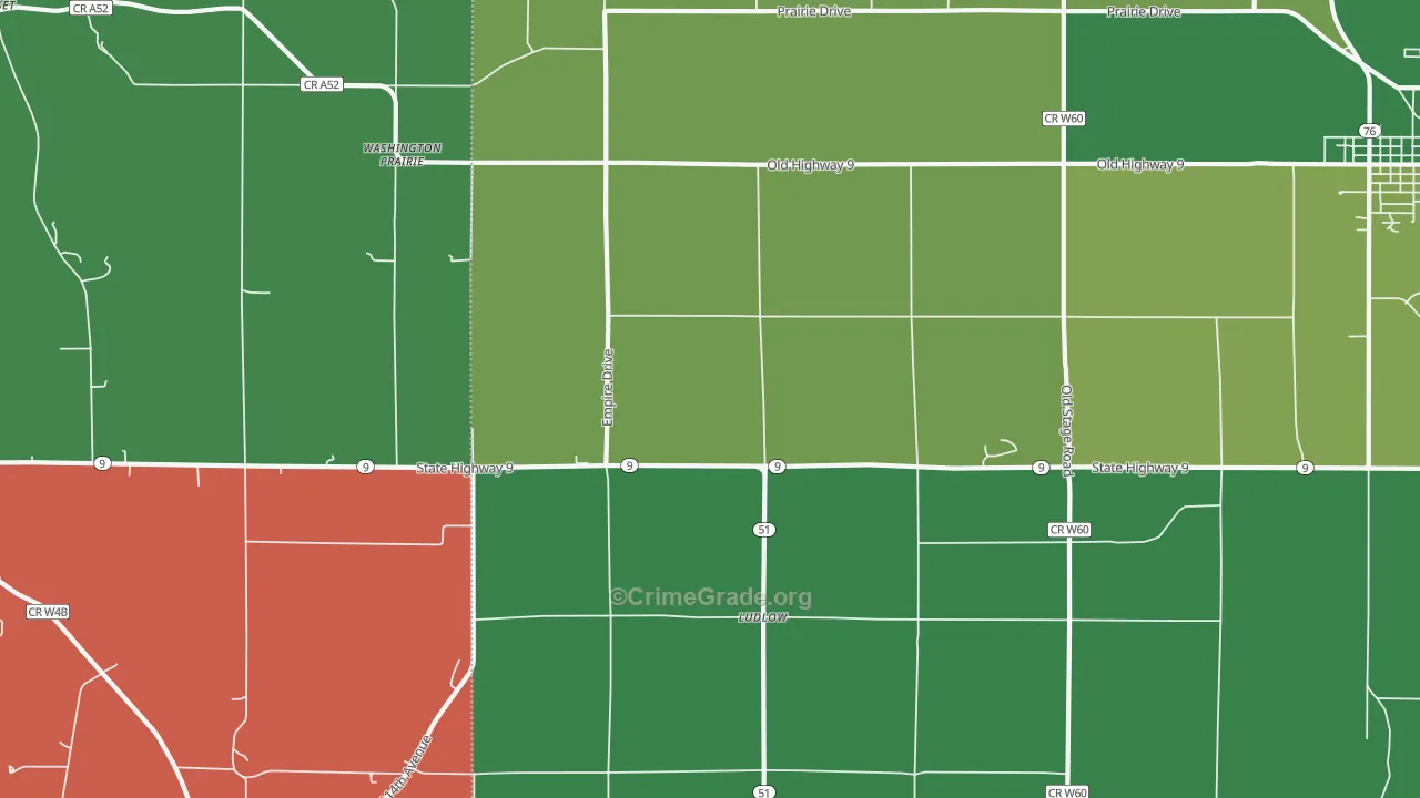 Ludlow, IA Map of Arson Rates