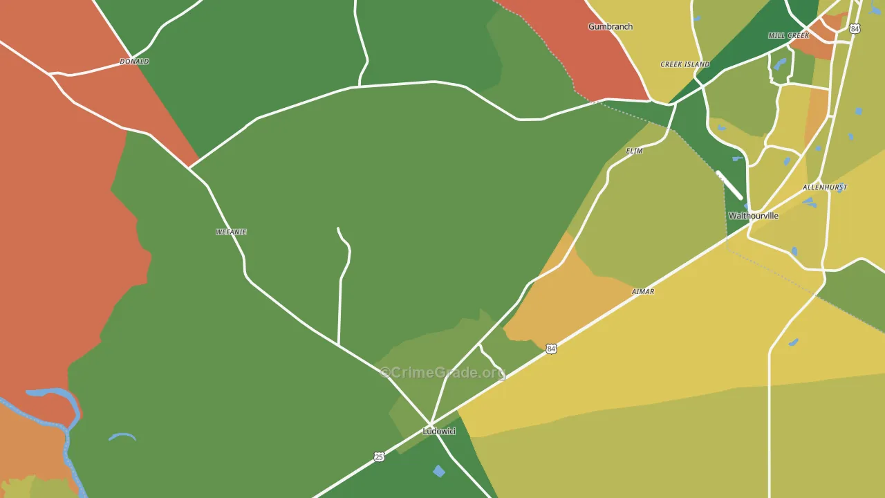 Ludowici, GA Map of Arson Rates