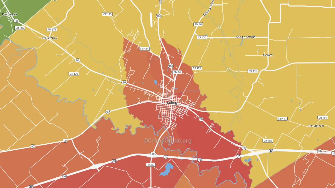 Luling, TX Map of Arson Rates