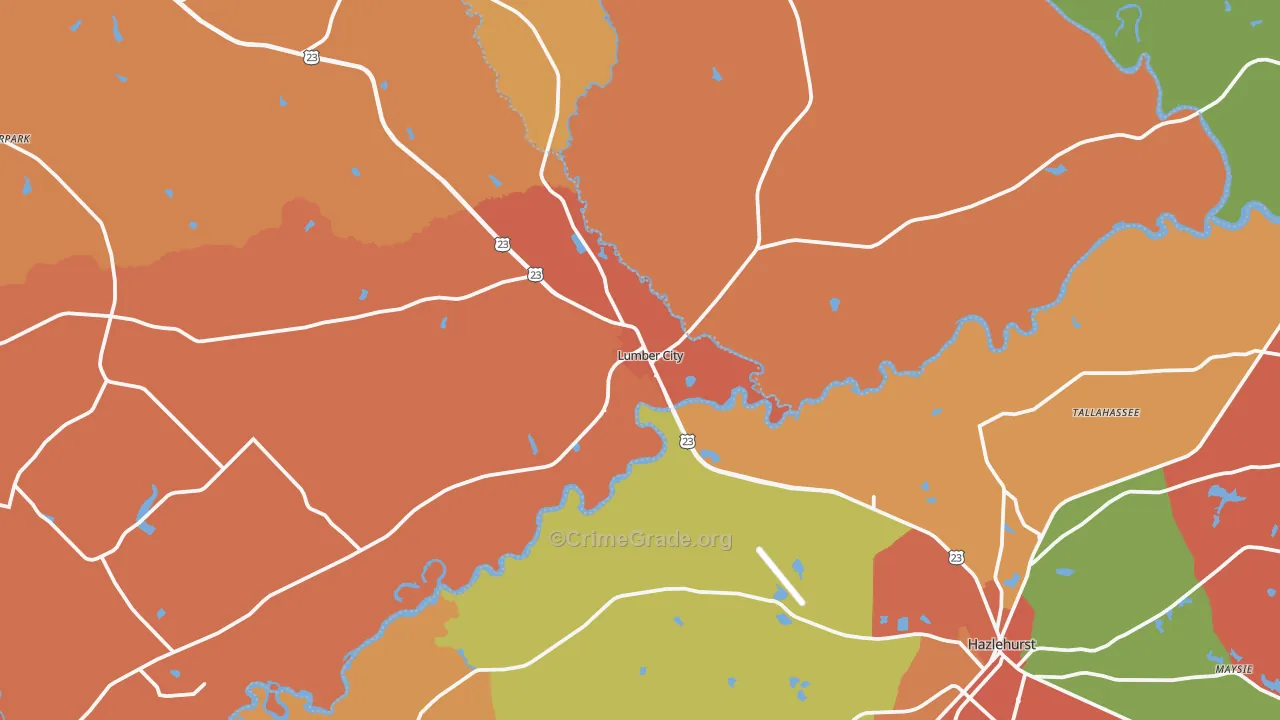 Lumber City, GA Map of Arson Rates