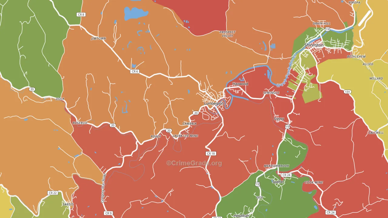 Lumberport, WV Map of Arson Rates