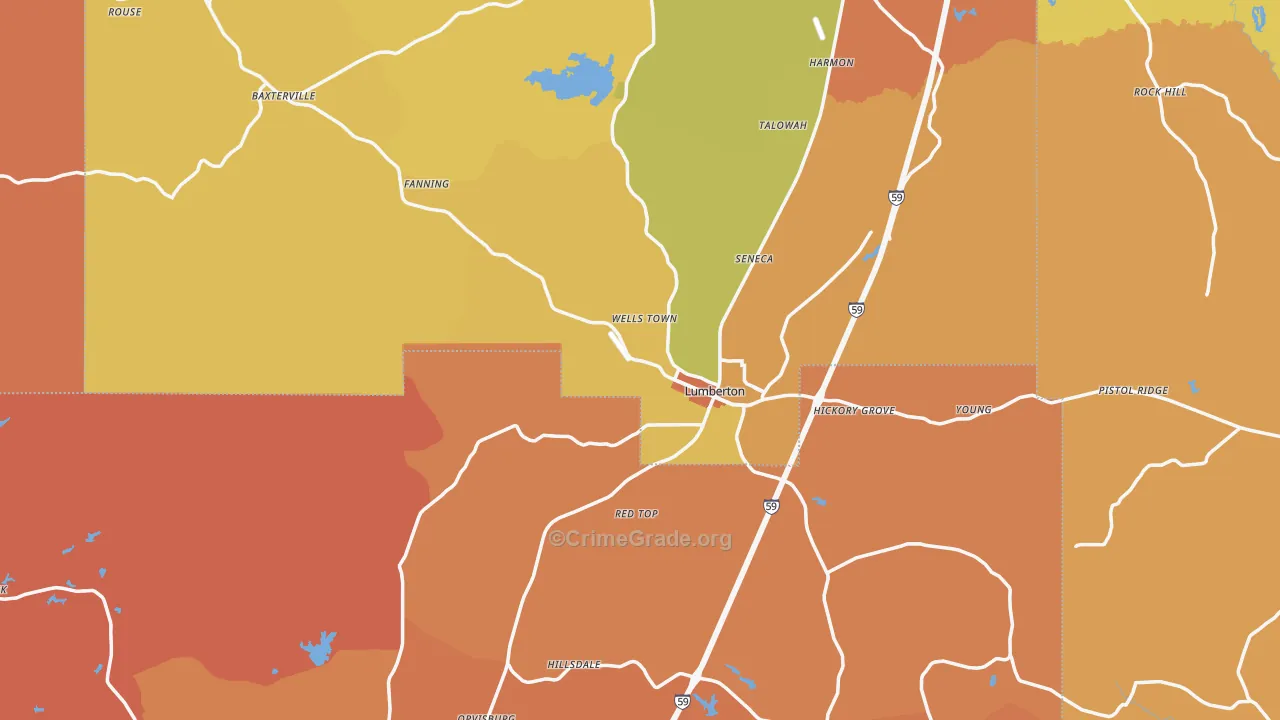 Lumberton, MS Map of Arson Rates