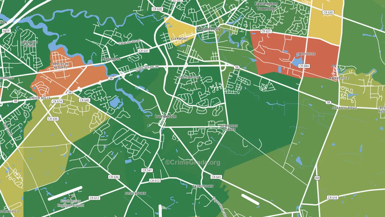 Lumberton, NJ Map of Arson Rates