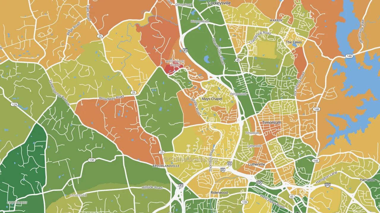 Lutherville-Timonium, MD Map of Arson Rates