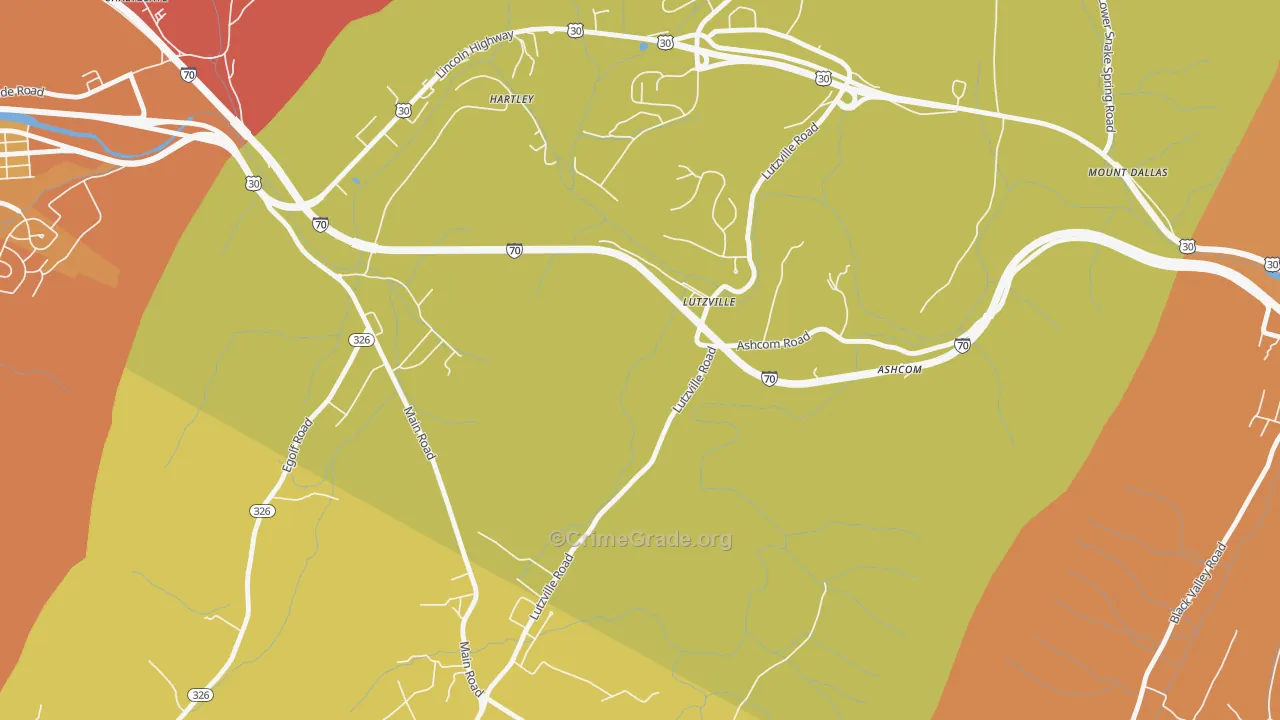 Lutzville, PA Map of Arson Rates