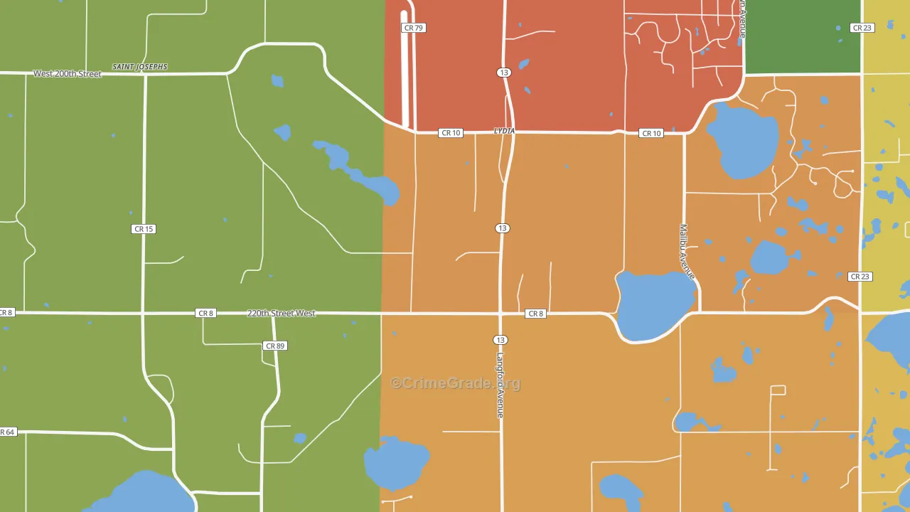 Lydia, MN Map of Arson Rates