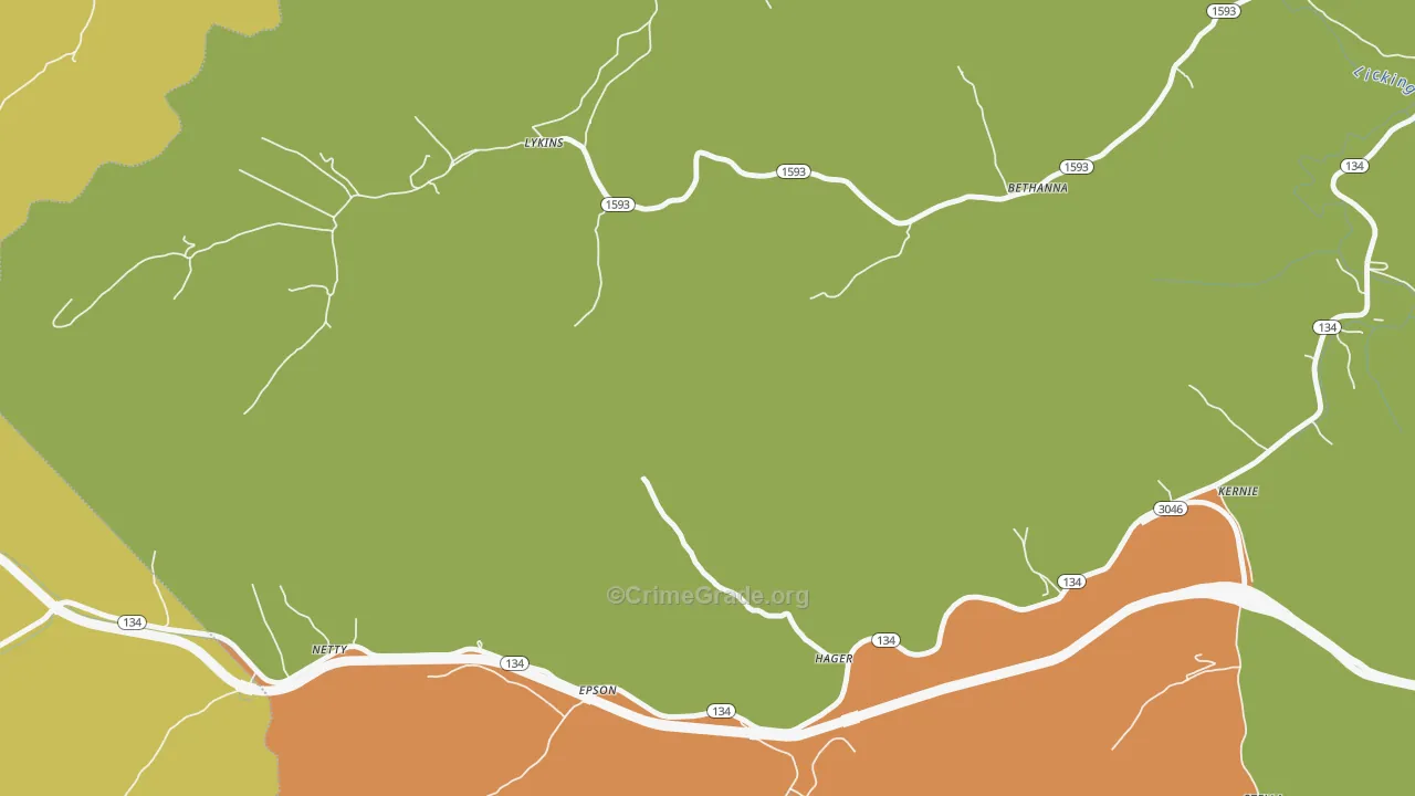 Lykins, KY Map of Arson Rates