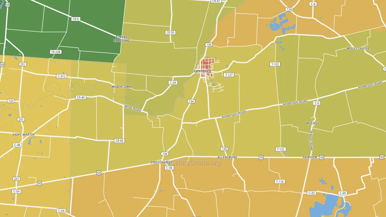 Lynchburg, OH Map of Arson Rates