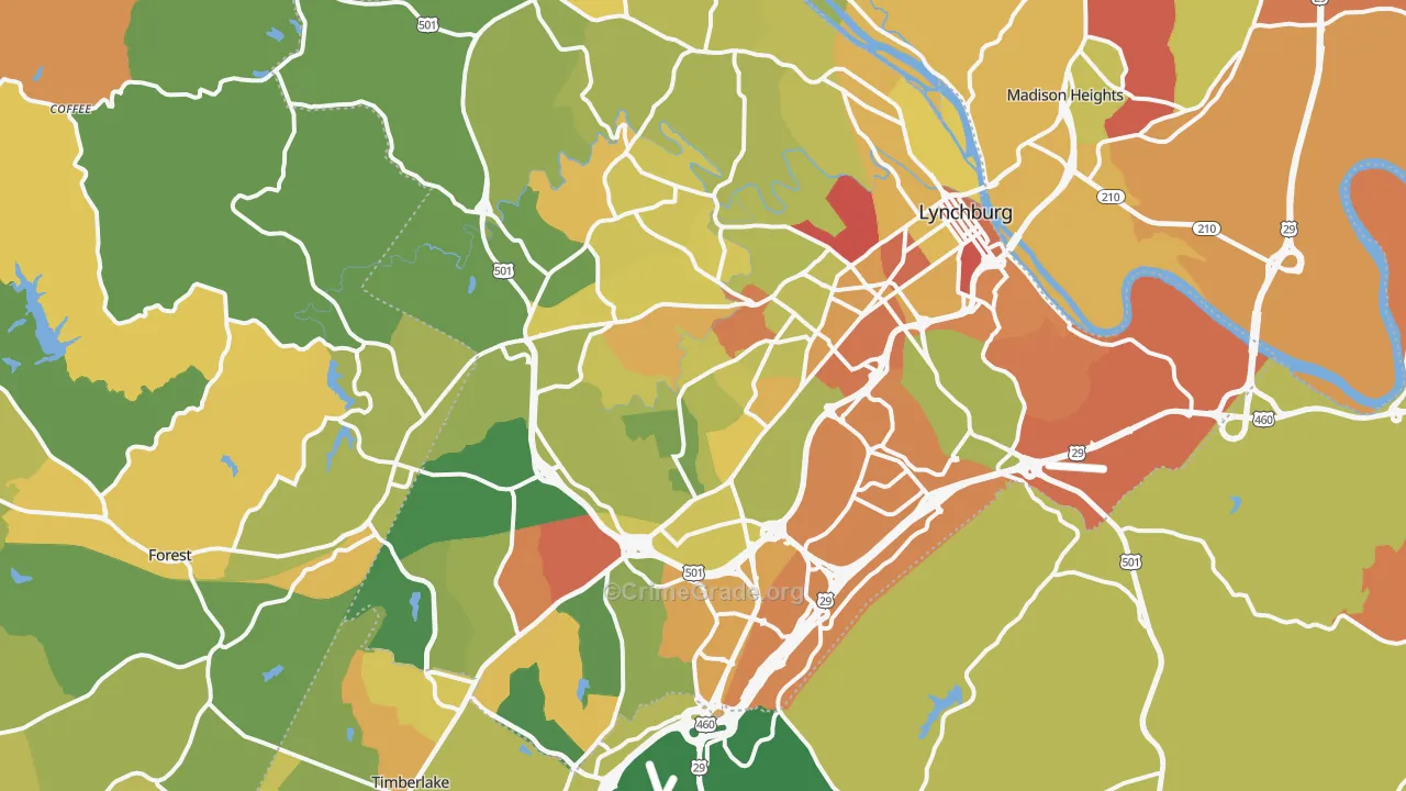 Lynchburg, VA Map of Arson Rates