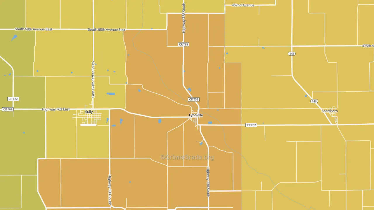 Lynnville, IA Map of Arson Rates