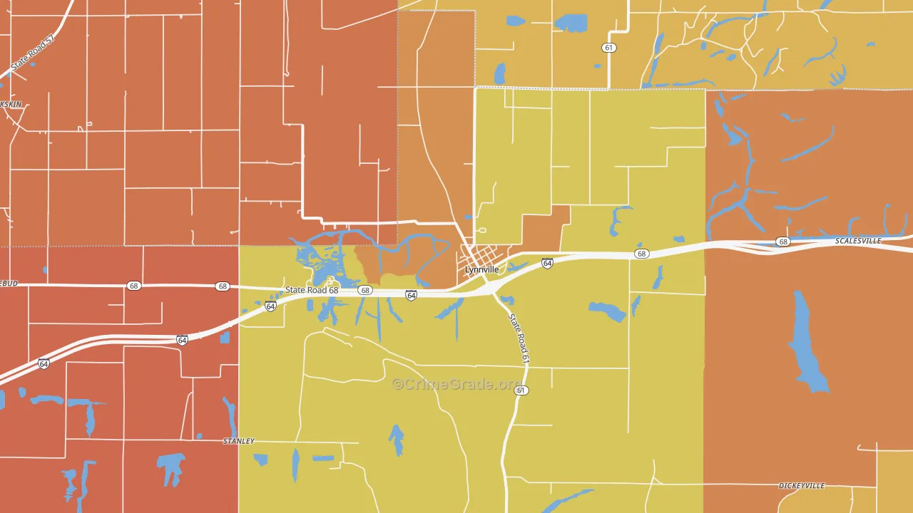 Lynnville, IN Map of Arson Rates