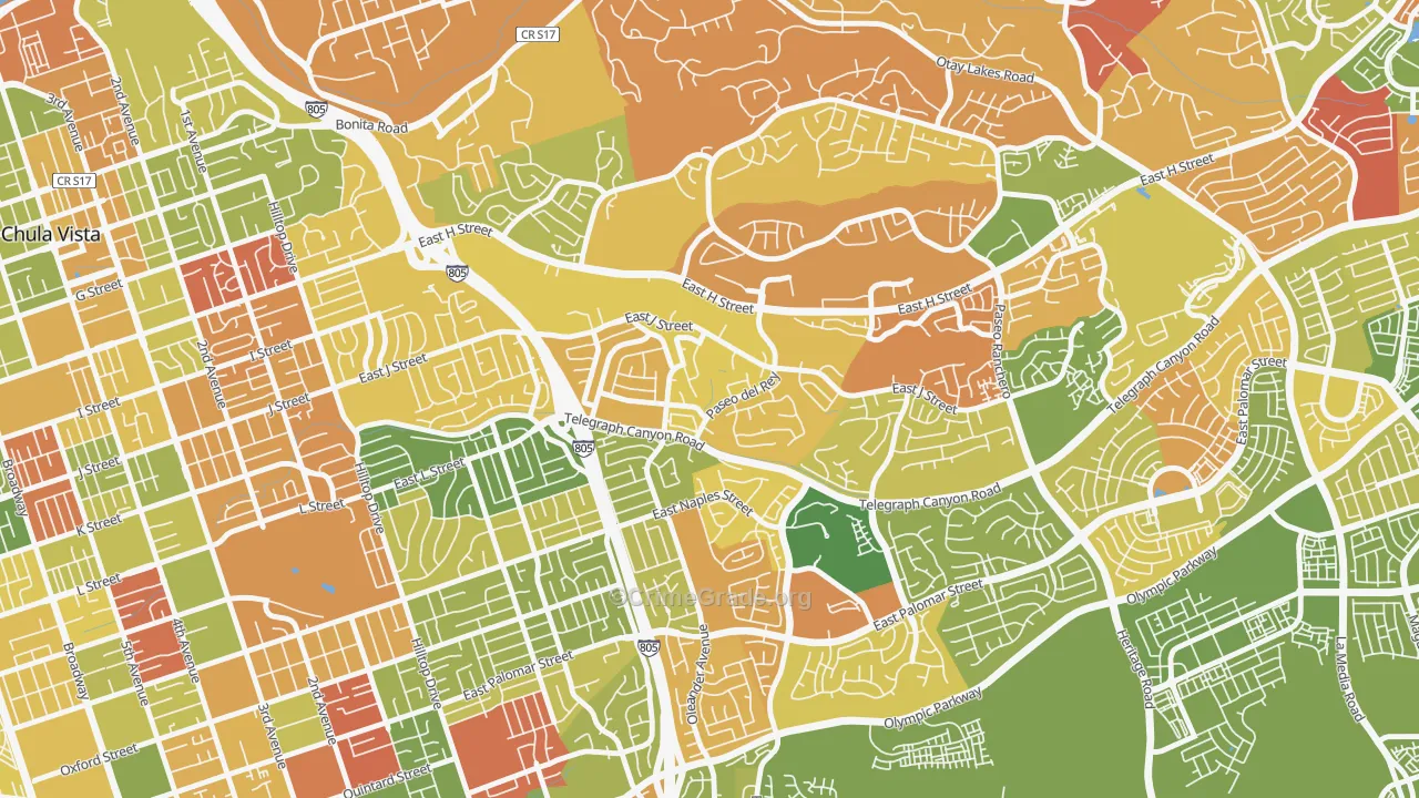 Lynwood Hills, Chula Vista, CA Map of Arson Rates