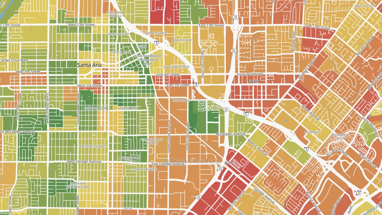 Lyon Street, Santa Ana, CA Map of Arson Rates