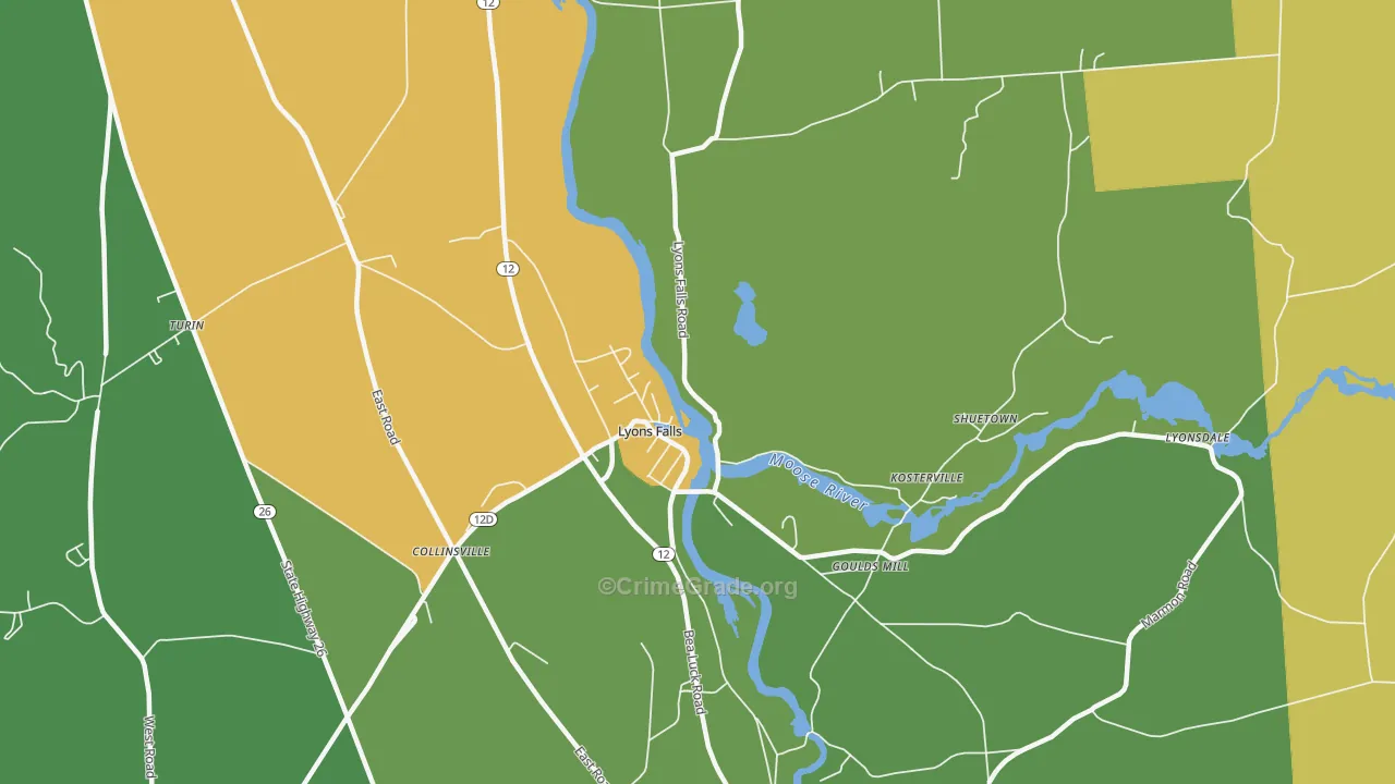 Lyons Falls, NY Map of Arson Rates